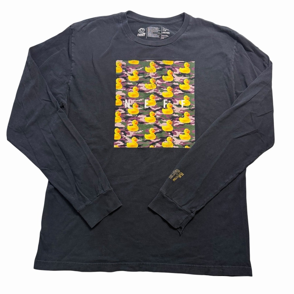 Men's Neff Rubber Ducky Long Sleeve Black Tee Y2K XL 2010s Skater Grunge